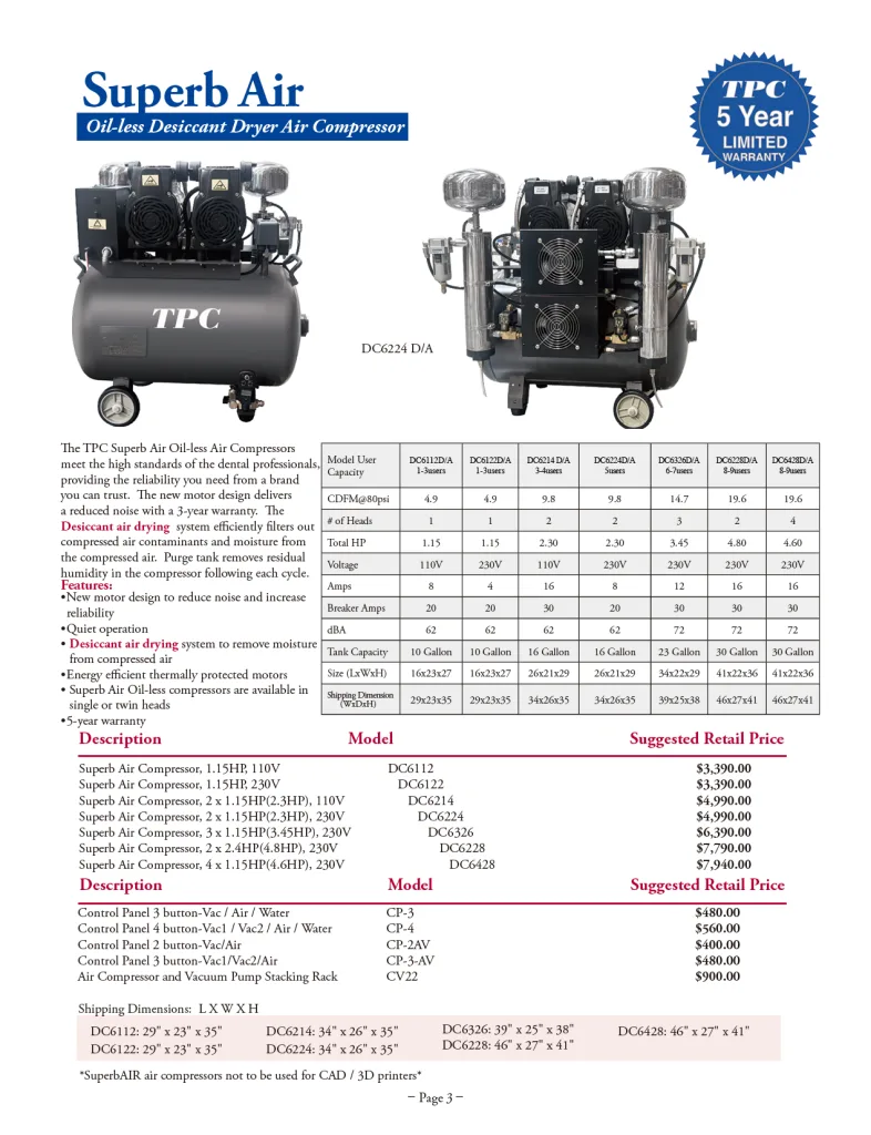 Безмасляный компрессор TPC SuperbAIR DC6000
