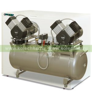 EKOM DK50 2x2V/110S – безмасляный компрессор со шкафом, без осушителя, для четырех стоматологических установок (270 л/мин, 6 – 8 бар) / Гарантия 2 года